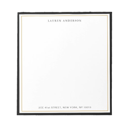 エレガントグラム金ゴールド&ブラック縁どフラット ノートパッド (正面)