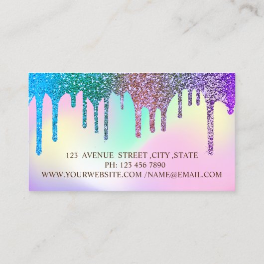 エレガントグリッターがホログラフィグラデーションックフレームを駆動 名刺 (裏面)
