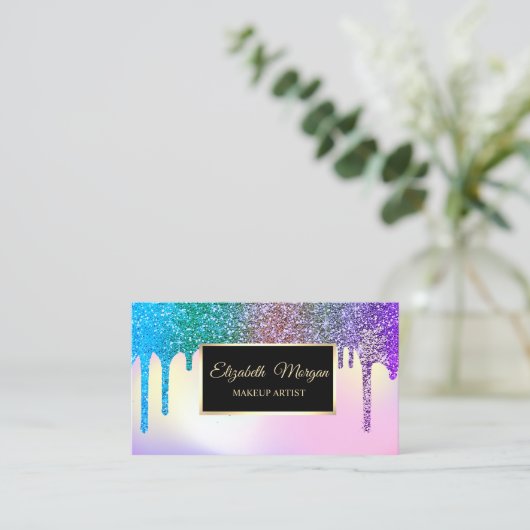 エレガントグリッターがホログラフィグラデーションックフレームを駆動 名刺 (スタンド正面)