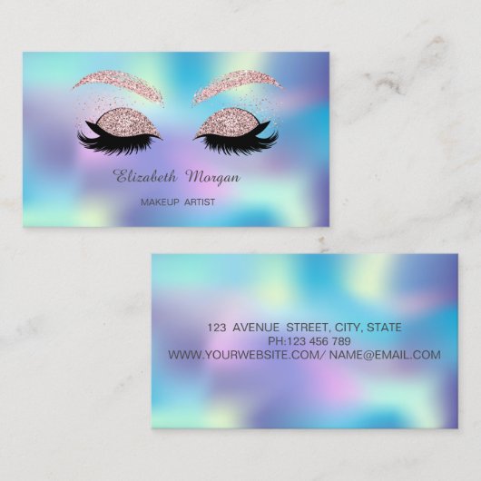 エレガントグリッターが青フェイクいホログラフィック 名刺 (正面/裏面)