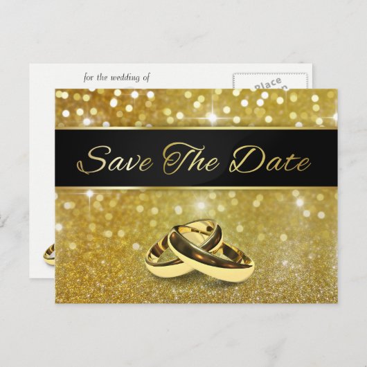 エレガントグリッターの結婚リングや輪日付カードを保存する 案内ポストカード (正面/裏面)