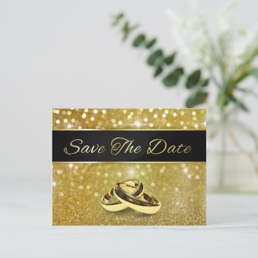 エレガントグリッターの結婚リングや輪日付カードを保存する 案内ポストカード (スタンド正面)