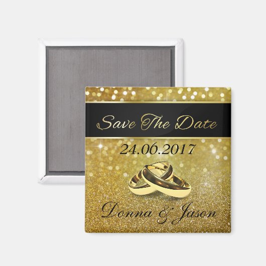エレガントグリッターの結婚リングや輪日付マグネットを保存 マグネット (正面/裏面)