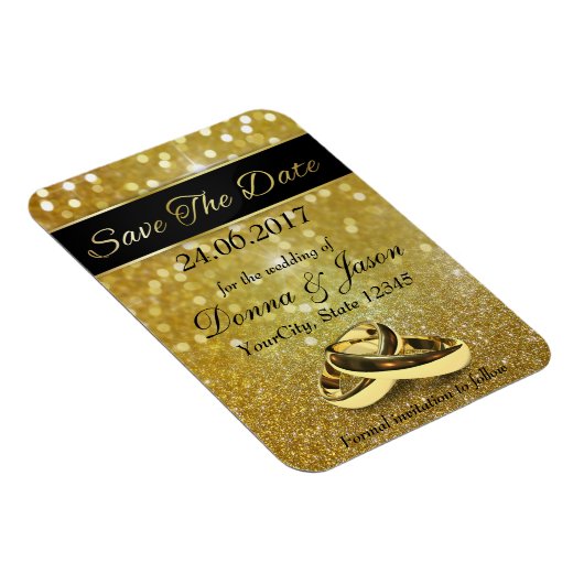 エレガントグリッターの結婚リングや輪日付マグネットを保存 マグネット (右側)