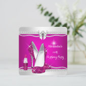 エレガントグリッターグラモールピンクハイヒールリップスティック 招待状 (スタンド正面)