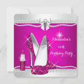 エレガントグリッターグラモールピンクハイヒールリップスティック 招待状 (正面)