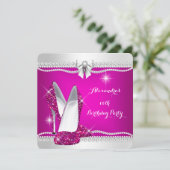 エレガントグリッターグラモールピンクハイヒール誕生日 招待状 (スタンド正面)