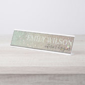 エレガントグリッターグリーンピンクアクアシャイニーきらめく デスクネームプレート (正面)