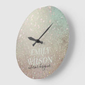 エレガントグリッターグリーンピンクアクアシャイニーきらめく ラージ壁時計 (傾斜)