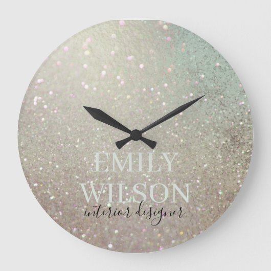 エレガントグリッターグリーンピンクアクアシャイニーきらめく ラージ壁時計 (正面)