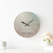 エレガントグリッターグリーンピンクアクアシャイニーきらめく ラージ壁時計 (ホーム)