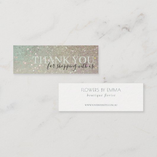 エレガントグリッターグリーンピンクアクアシャイニーサンキュー スキニー名刺 (正面/裏面)