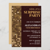 エレガントグリッターサプライズパーティー金ゴールド74歳 招待状 (正面/裏面)