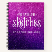 エレガントグリッタースケッチブックパープルピンク ノートブック (正面)