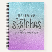 エレガントグリッタースケッチブックパープルブルー ノートブック (正面)