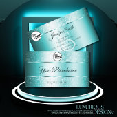 エレガントグリッターティール（緑がかった色）のグラデーションイニシャルとロゴ 名刺