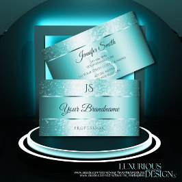 エレガントグリッターティール（緑がかった色）勾配とイニシャルモダン 名刺