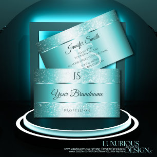 エレガントグリッターティール（緑がかった色）勾配とイニシャルモダン 名刺