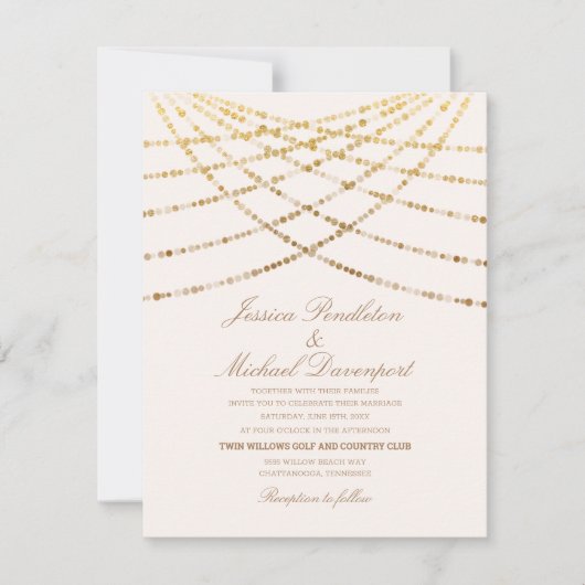 エレガントグリッタートゥインクルライツクリームホワイト結婚ズ 招待状 (正面)