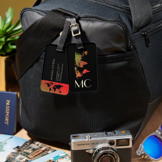 エレガントグリッタートラベルのワールドマモノグラムのップ名 ラゲッジタグ (正面&裏面)