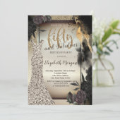 エレガントグリッタードレス、ダークバラ50th誕生日 招待状 (スタンド正面)