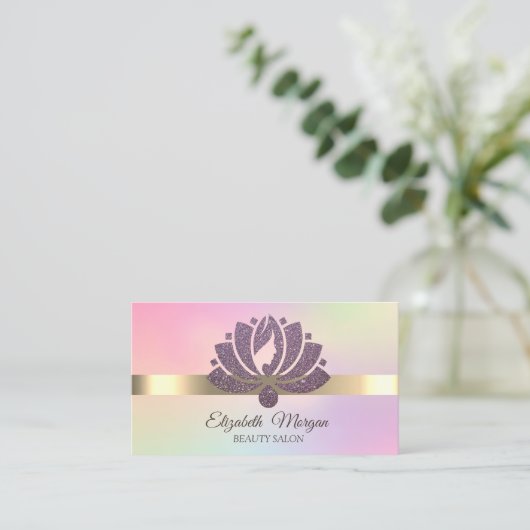 エレガントグリッターハス花メイクアップホログラフィック 名刺 (スタンド正面)