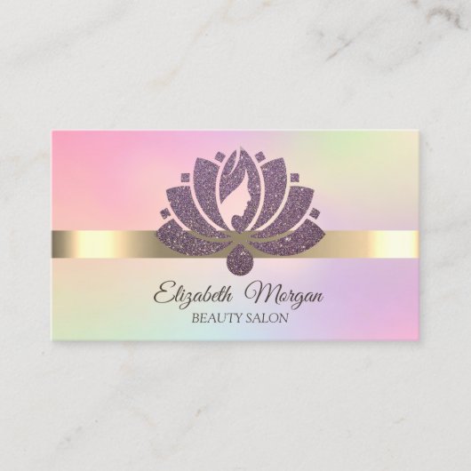 エレガントグリッターハス花メイクアップホログラフィック 名刺 (正面)