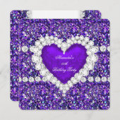 エレガントグリッターパープルハート誕生日パーティー 招待状 (正面/裏面)