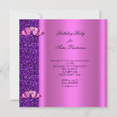 エレガントグリッターパープルピンクダイヤモンドボウ誕生日 招待状 (裏面)