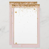 エレガントグリッターピンクの金ゴールドひな形5.5インチx 8.5インチ 便箋 (正面/裏面)