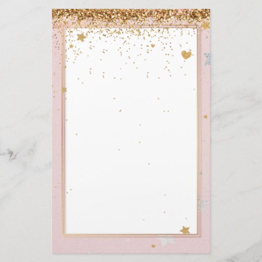 エレガントグリッターピンクの金ゴールドひな形5.5インチx 8.5インチ 便箋 (裏面)
