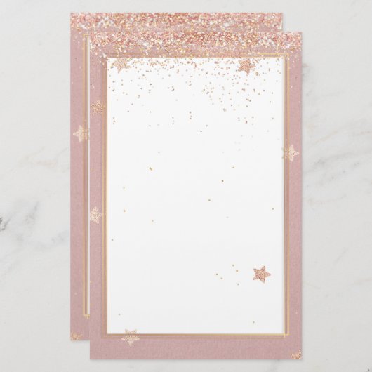 エレガントグリッターピンクの金ゴールドひな形5.5インチx 8.5インチ 便箋 (正面/裏面)