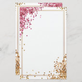 エレガントグリッターピンクの金ゴールドひな形5.5インチx 8.5インチ 便箋 (正面/裏面)