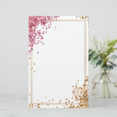 エレガントグリッターピンクの金ゴールドひな形5.5インチx 8.5インチ 便箋 (スタンド正面)
