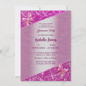 エレガントグリッターピンクフォイル輝く蝶の上品 招待状 (裏面)