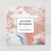 エレガントグリッターピンクローズ金ゴールド&ブラックタイポグラフィ スクエア名刺 (正面)