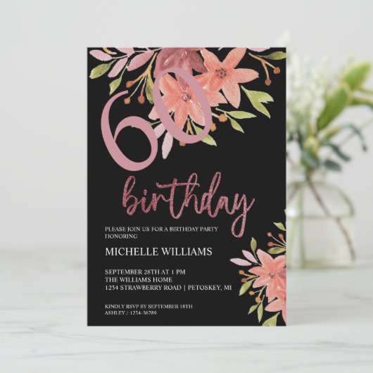 エレガントグリッターピンク書道フローラ 招待状 (スタンド正面)