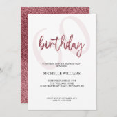エレガントグリッターピンク書道誕生日 招待状 (正面/裏面)
