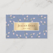 エレガントグリッターフェミニン金ゴールドダスティーブルーブルフローラ 名刺 (正面)