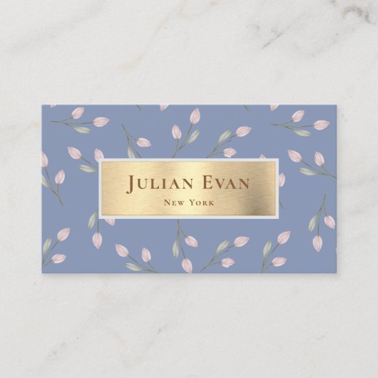 エレガントグリッターフェミニン金ゴールドダスティーブルーブルフローラ 名刺 (正面)