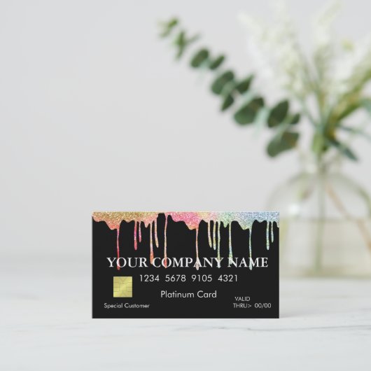 エレガントグリッターブラッククレジットカード 名刺 (スタンド正面)