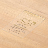 エレガントグリッターブラック金ゴールドハット卒業パーティー アクリル招待状 (レイダウン)