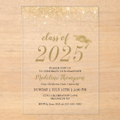 エレガントグリッターブラック金ゴールドハット卒業パーティー アクリル招待状 (正面)