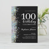 エレガントグリッターブラック100thバースデーパーティー 招待状 (スタンド正面)