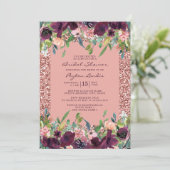 エレガントグリッターブルゴーニュピンクフローラブライダルシャワー 招待状 (スタンド正面)