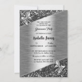 エレガントグリッターホイル輝くシックなシルバーバタフライ 招待状 (裏面)