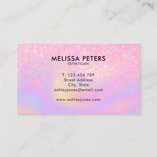 エレガントグリッターホログラフィックスクリプトメイクアップアーティスト 名刺 (裏面)