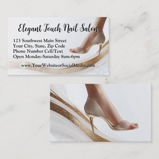 エレガントグリッターポンプペディキュアマニキュアネイルサロン 名刺 (正面/裏面)
