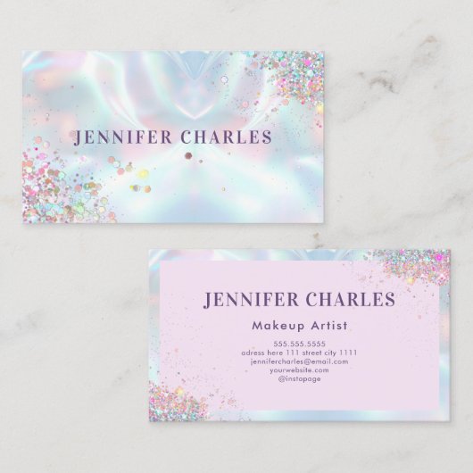 エレガントグリッターメイクアップアーティストホログラフィー 名刺 (正面/裏面)