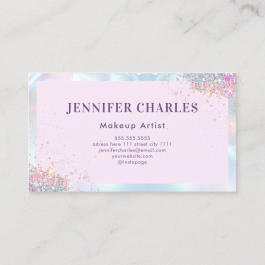 エレガントグリッターメイクアップアーティストホログラフィー 名刺 (裏面)